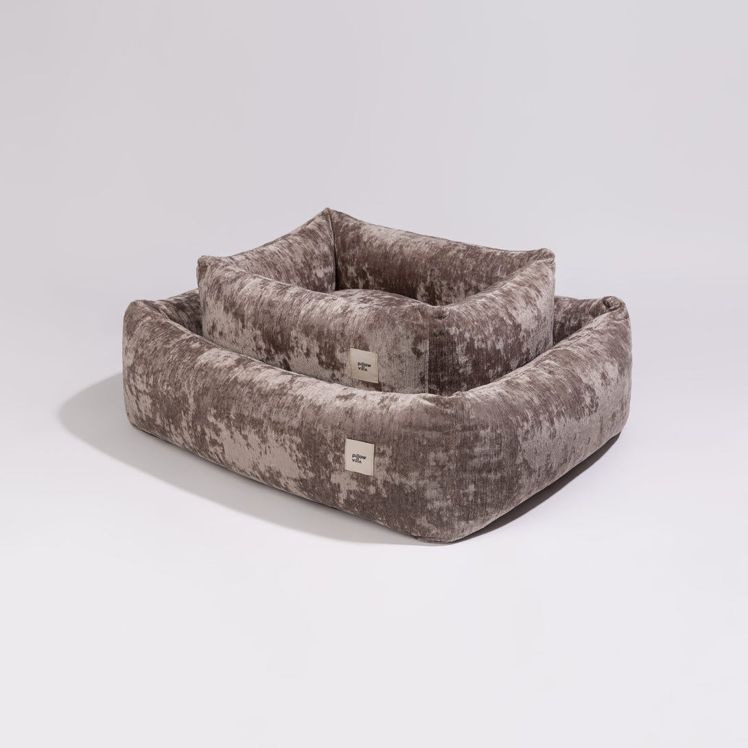 Pillow Villa Luxury Velvet Dog Bed - Easy Clean Technology - Brown