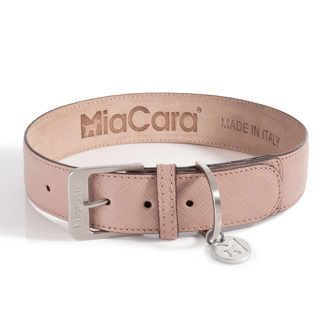 MiaCara Luxury Leather Dog Collar Beige Powder