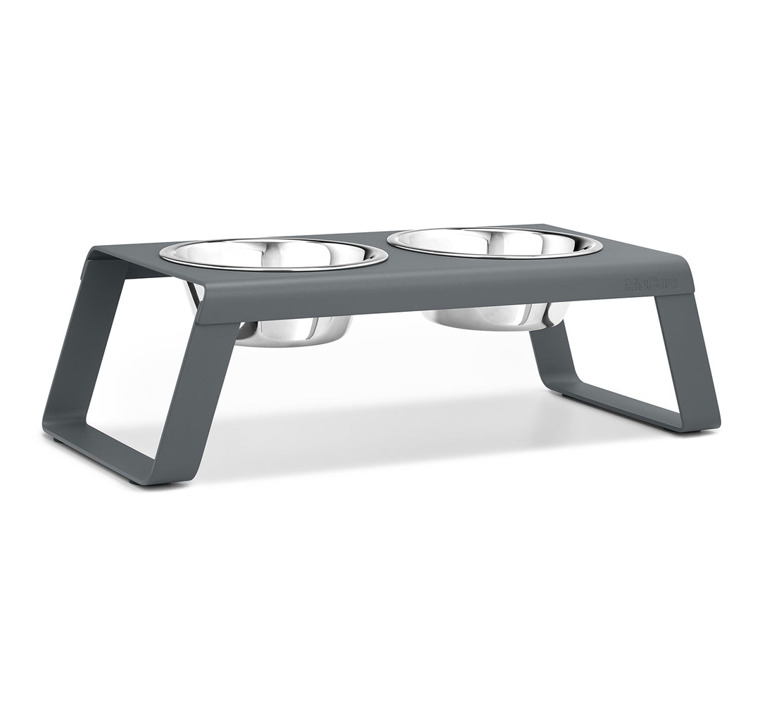 MiaCara Designer Desco Dog Feeder - Stainless Steel Bowls - Grey