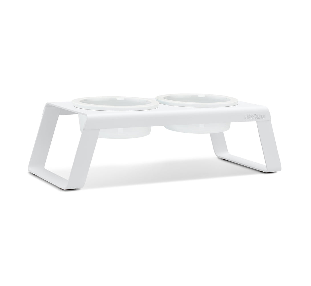 MiaCara Desco Luxury Designer Dog Feeder - Porcelain Bowls White
