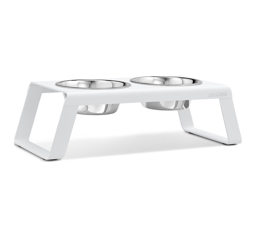 MiaCara Designer Desco Dog Feeder - Stainless Steel Bowls white