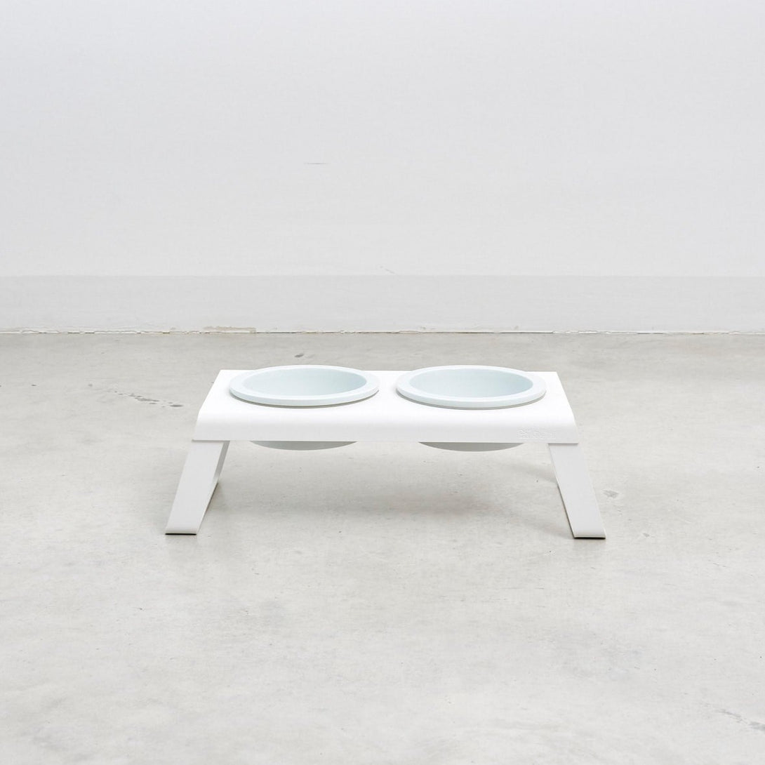 Modern MiaCara Desco Luxury Designer Dog Feeder - Porcelain Bowls White