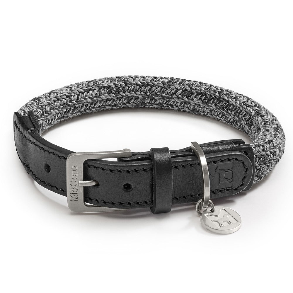 Luxury MiaCara Rope Leather Dog Collar Lucca - Black and Ferro