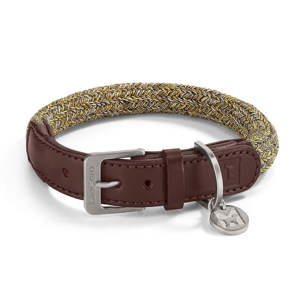 Luxury MiaCara Rope Leather Dog Collar Lucca - Senape and brown