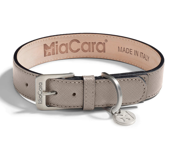 MiaCara Luxury Leather Dog Collar Taupe