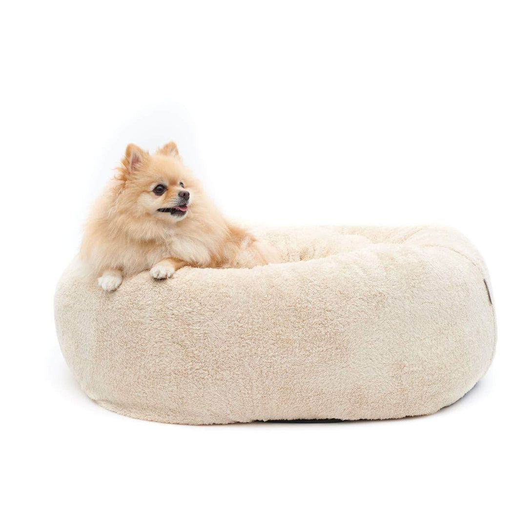 Soft Fluffy Small Beige Dog Bed for Pomeranians and Small dogs
