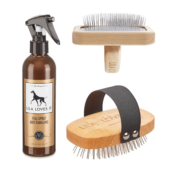 Dog brushes and detanling spray for matted fur