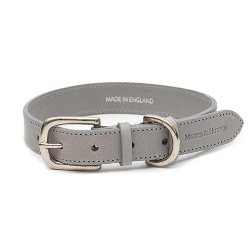 Classic Leather Dog Collar Mutts & Hounds Grey