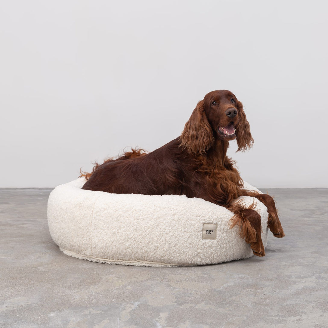 Luxury Bouclé Fabric Dog Bed - Fluffy Puffy Pillow Villa Off-White