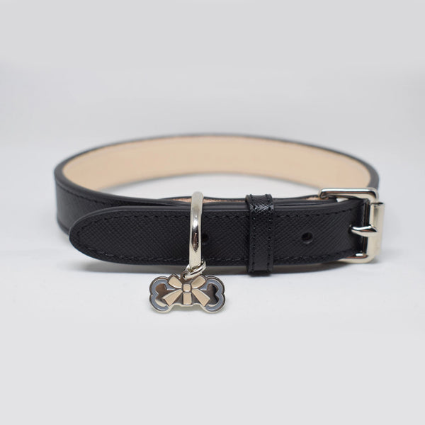 Cute luxury leather black dog collar Bone & Home