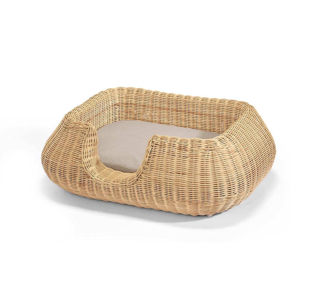 MiaCara Luxury Wicker Rattan Beige Dog Basket Small
