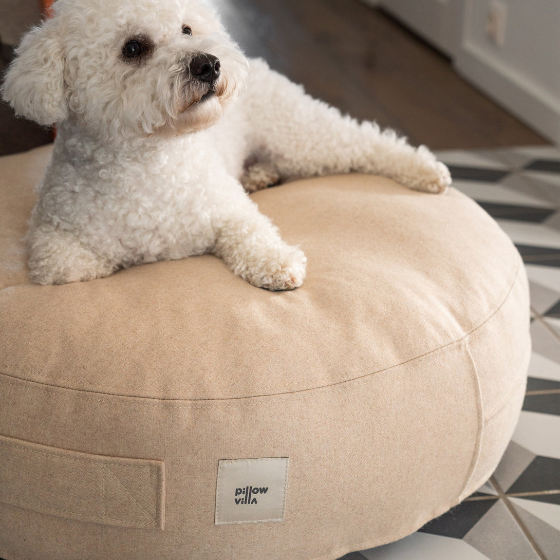 Eco-Friendly Round Dog Bed Beige Wool Pillow Villa