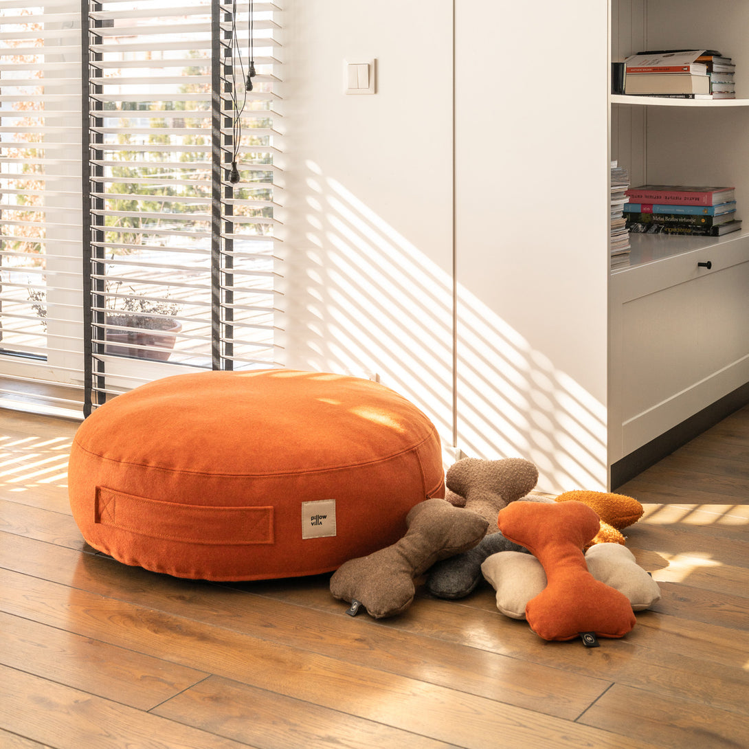 Eco-Friendly Wool Round Dog Bed Orange Pillow Villa Europe